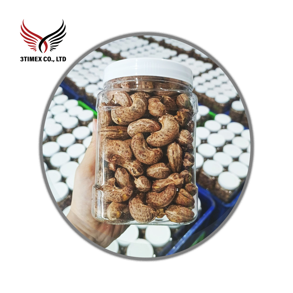 Hạt điều Bình Phước rang muối nguyên vỏ lụa hộp PET vuông 
