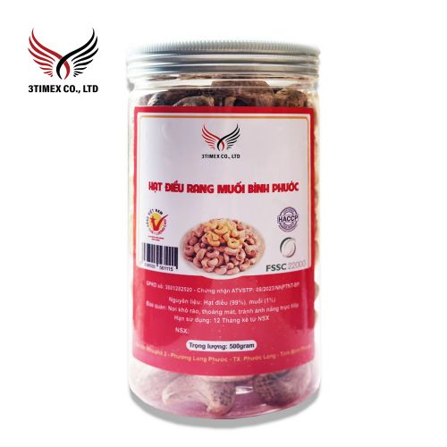 Hại điều Bình Phước rang muối nguyên vỏ lụa hộp PET trụ tròn